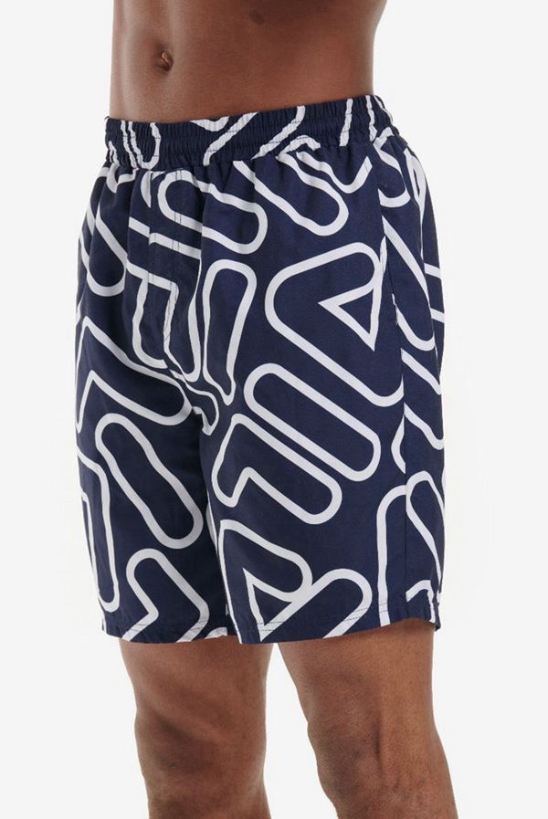 Calção Fila Homem Azul Marinho/Branco - Fila Yash Outline Print Swim Portugal Lojas,UDTS-69748